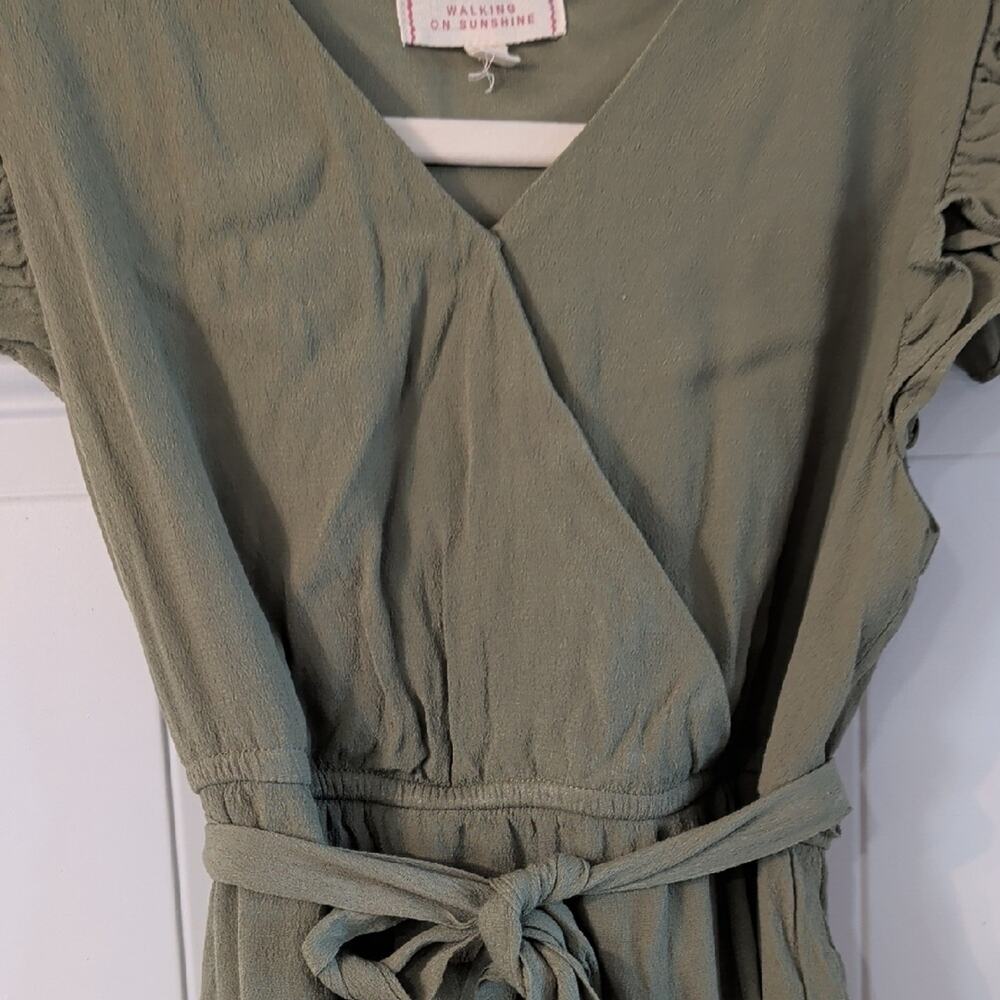 Girls XL Olive Green Wrap Style Dress Ruffle Sleeve Tiered Casual Boho Youth - Picture 3 of 10